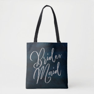 Navy Luster Dark Blue Silver Monogram Bridesmaid