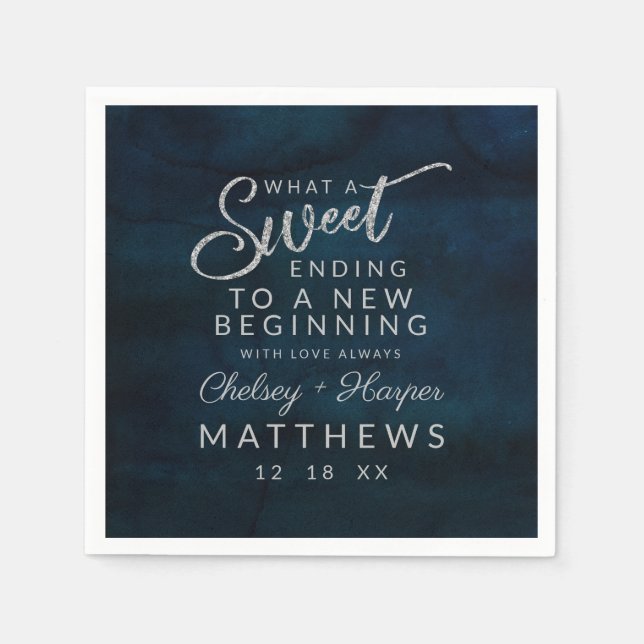 Navy Luster Dark Blue Silver Sweet Ending Serviette (Vorderseite)
