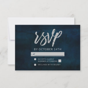 Navy Luster Dark Blue Silver Wedding RSVP Reaktion
