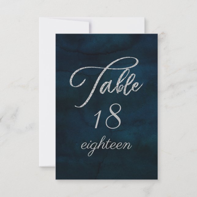 Navy Luster Dark Blue Silver Wedding Tischnummern (Vorderseite)