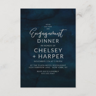 Navy Luster Dark Blue Watercolor Engagement Party Einladung