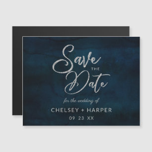 Navy Luster Dunkelblaue Silberhochzeit speichern S Magnetkarte