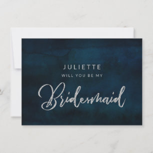 Navy Luster Silver Be My Bridesmaid Vorschlag Card