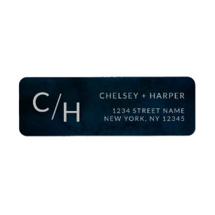 Navy Luster Simple Monogram Wedding Rücksendeadres