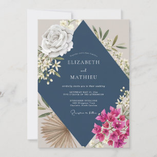 Navy Magenta Orchideen-Hochzeit Einladung