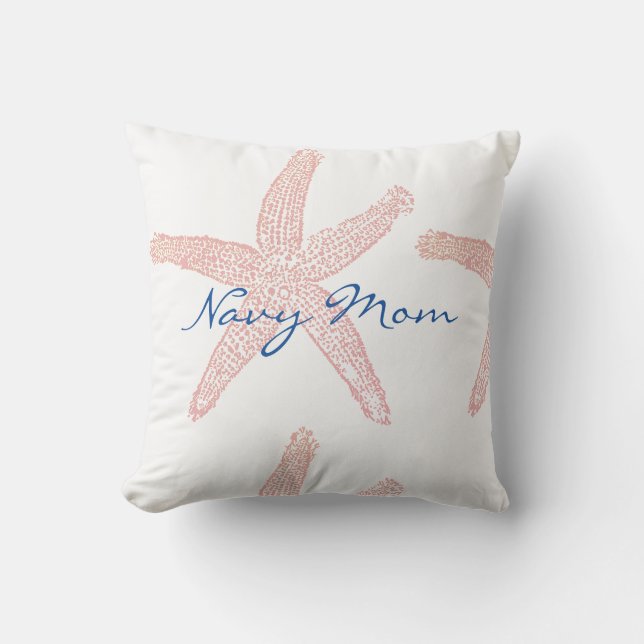 Navy Mama Gift Starfish Nautical Beach Coral Weiß Kissen (Vorderseite)