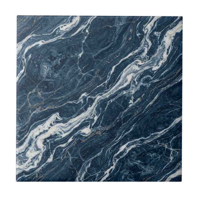 Navy Marble Bold Contemporary Design Look Fliese (Vorderseite)
