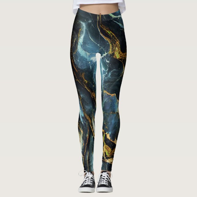 Navy marble with golden details leggings (Vorderseite)
