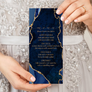 Navy-Marmor- und Gold-Achat-Hochzeitsmenü Werbekarte