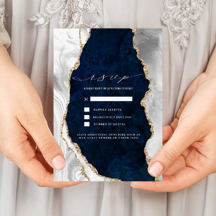 Navy-Marmor, Weiß- und Gold-Achat Hochzeits-RSVP Einladung