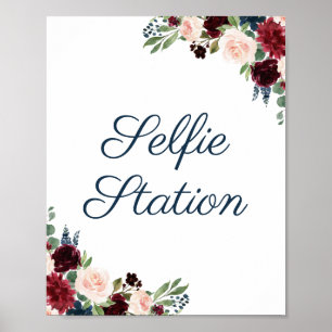 Navy Marsala Florale Hochzeits-Selfie-Station-Besc Poster