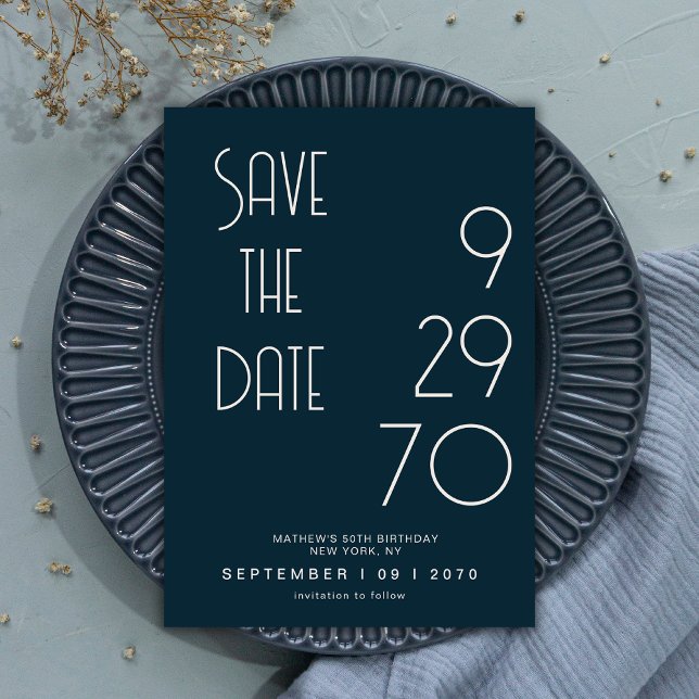Navy Matte Simple Minimal Birthday Save The Date (Von Creator hochgeladen)