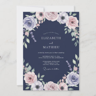 Navy-Mauve-Petal-Hochzeit Einladung