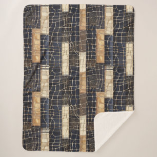 Navy Meeresblau Creme Braun Rechtecke Sherpadecke