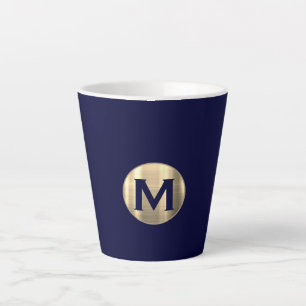 Navy Metallic Gold Monogram Milchtasse