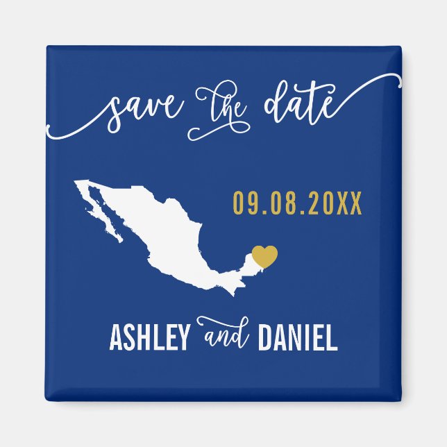 Navy Mexico Wedding Save the Date Map Magnet (Vorne)