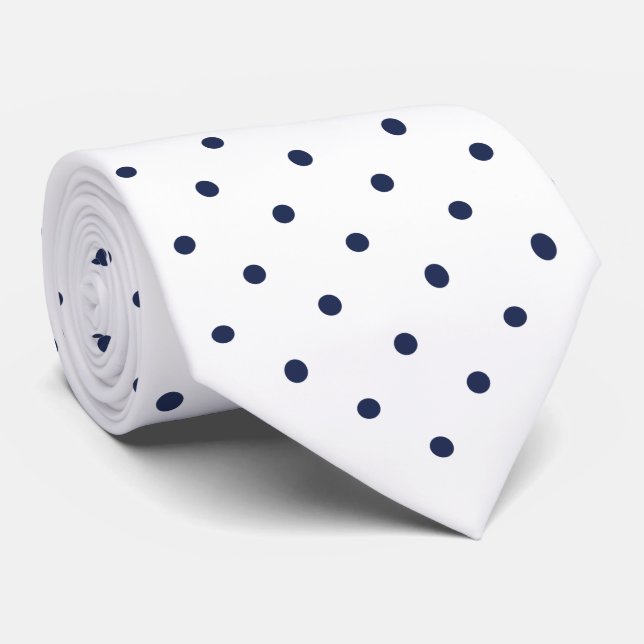 Navy Mini Polka Dot Pattern auf White Neck Tie Krawatte (Gerollt)