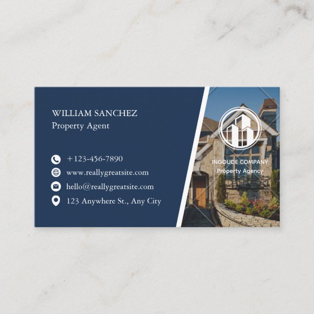 Navy Minimalist Property agent  Visitenkarte (Vorderseite)