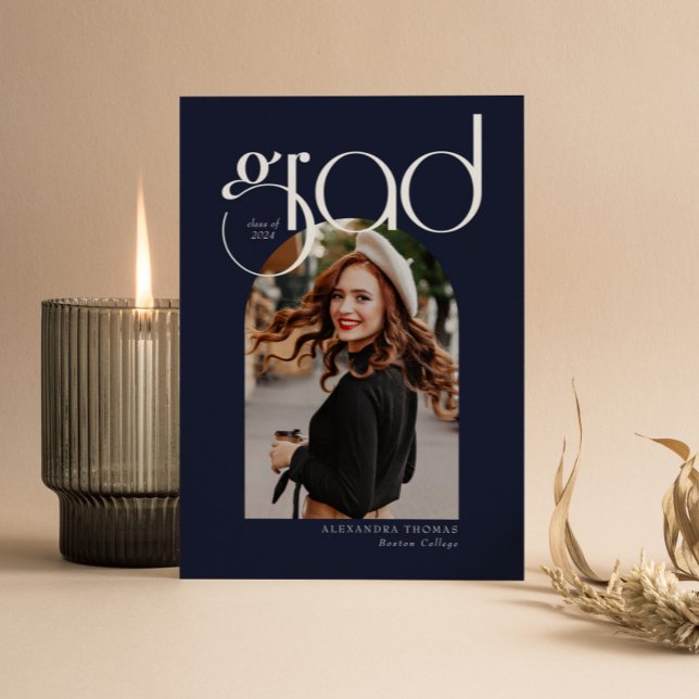 Navy Minimalistisch Modern Arch 5 Fotos Abschluss Einladung (Von Creator hochgeladen)