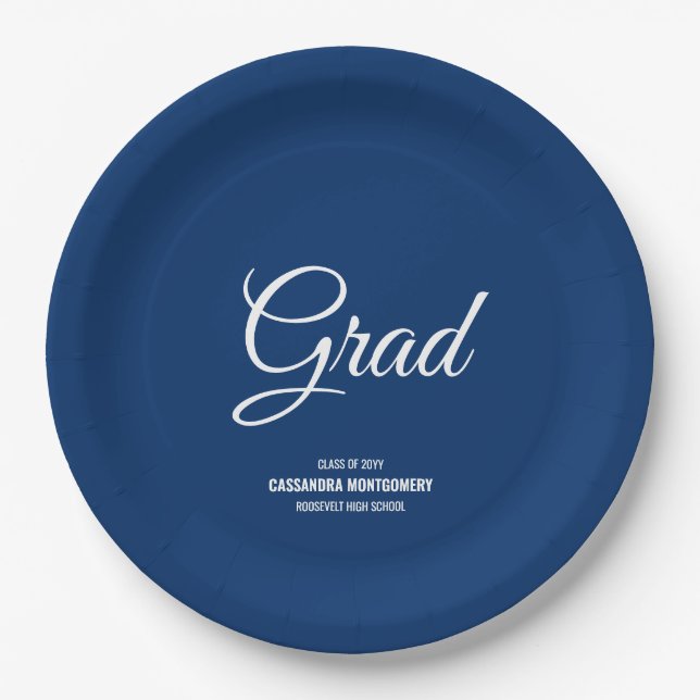 Navy Minimalistisch Modern Graduation Party Pappteller (Vorderseite)
