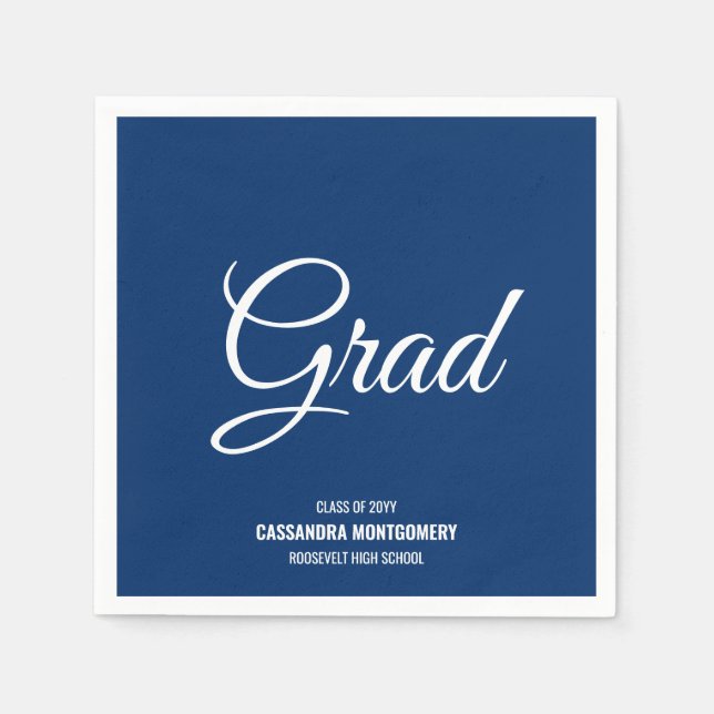 Navy Minimalistisch Modern Graduation Party Serviette (Vorderseite)