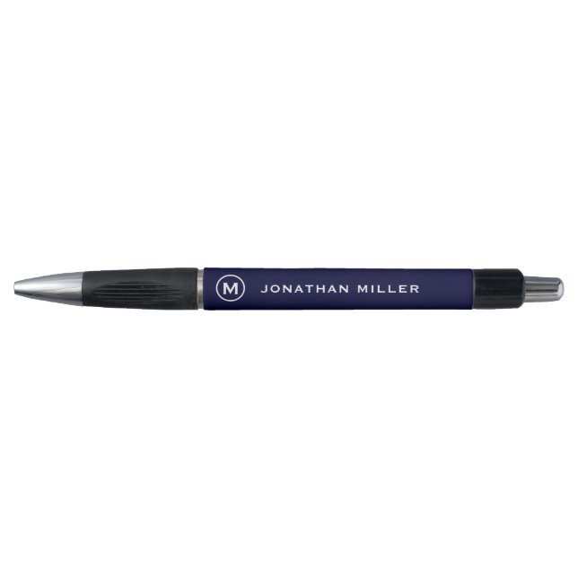 Navy Minimalistisch Monogram Personalisiert Pen Kugelschreiber (Vorderseite)