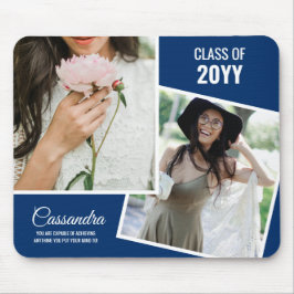 Navy Minimalistisch Two Foto Graduate Abschluss Mousepad