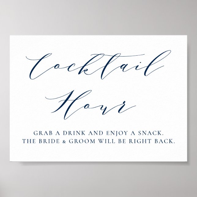 Navy Minimalistisches Skript Hochzeitscocktail Stu Poster (Vorne)
