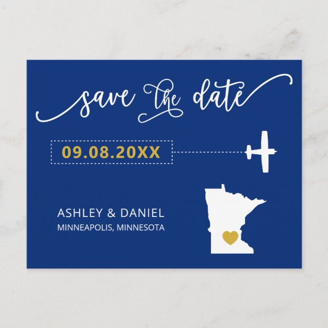 Navy Minnesota Hochzeit Speichern Sie die Datumska Postkarte (Vorderseite)
