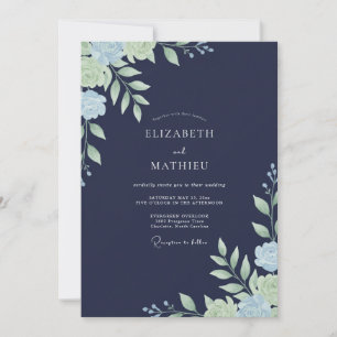Navy-Mint-Blumenhochzeit Einladung