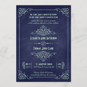 Navy & Mint Kreidetafel-Deko-Hochzeitseinladungen Einladung