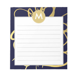 Navy & Mint-Pinselstrich-Monogramm-Initial Notizblock