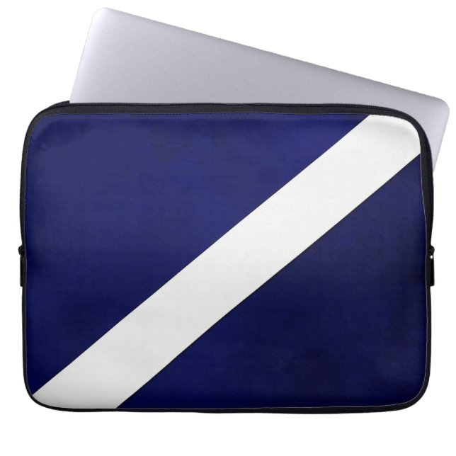 Navy mit diagonal weißer Stripe Tablette Laptopschutzhülle (Vorderseite)