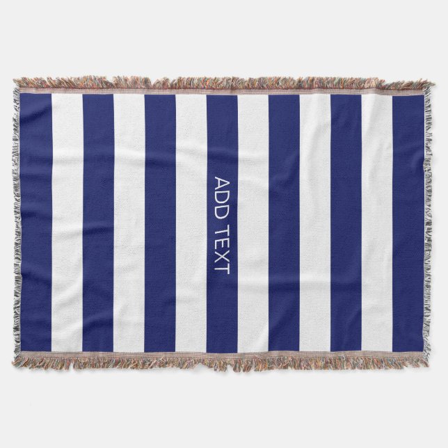 Navy mit horizontalem Preppy Strip #2 Name Monogra Decke (Vorderseite)