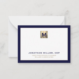 Navy mit Luxury Gold Initial Logos Mitteilungskarte