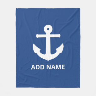 Navy mit weißem Anker Fleecedecke