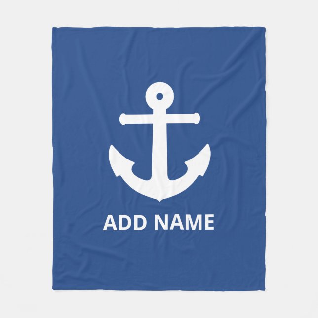Navy mit weißem Anker Fleecedecke (Vorderseite)