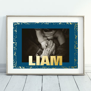 NAVY Modern Bold TEXT GOLD SPECKLE FRAME FOTO Foliendrucke