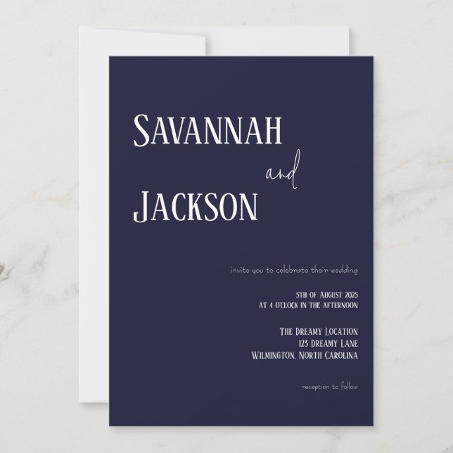 Navy Modern Elegant Wedding Invitation Einladung (Vorderseite)