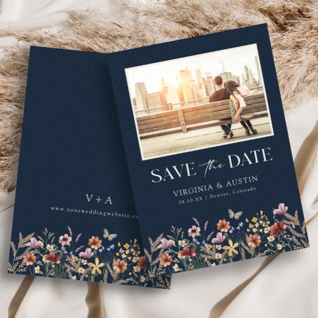 Navy Modern Foto Boho Save the Date (Von Creator hochgeladen)