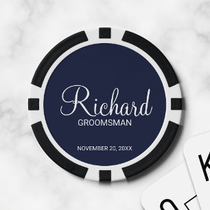 Navy Modern Script Personalisiert Trauzeuge Pokerchips