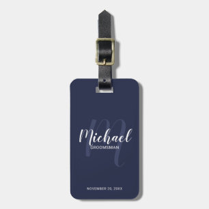 Navy Modern Script Personalisiert Trauzeugen Gepäckanhänger