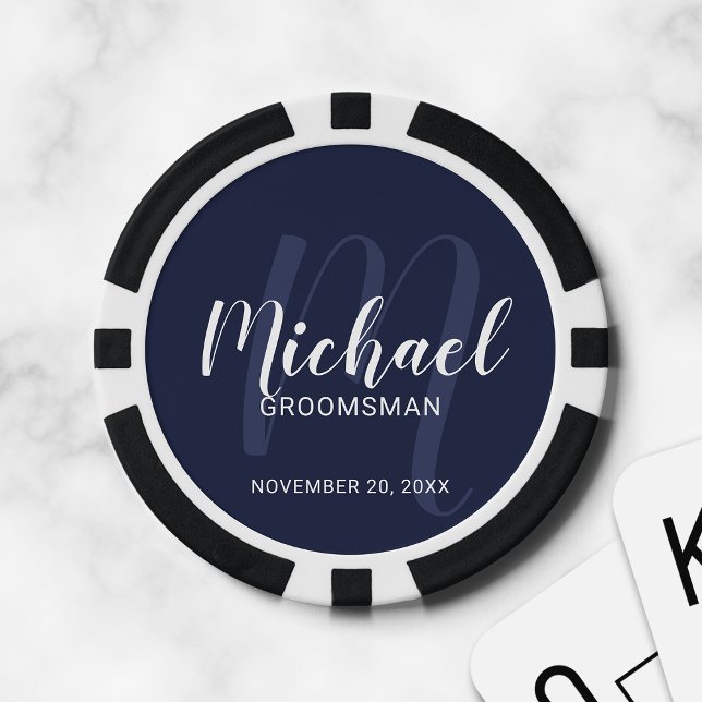 Navy Modern Script Personalisiert Trauzeugen Pokerchips (Von Creator hochgeladen)