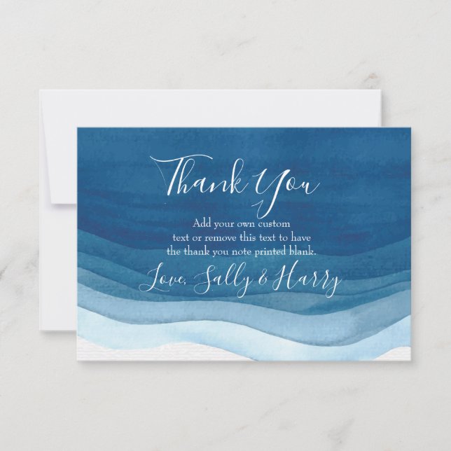 Navy, Modern Watercolor Dankeschön Karten (Vorderseite)
