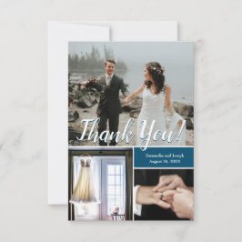 Navy Modern Wedding Script Foto Collage Danke