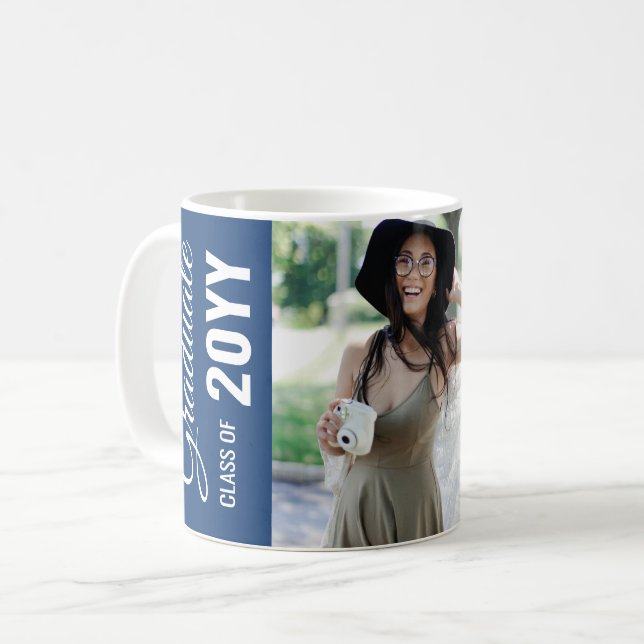 Navy Moderne Classic Foto Graduation Party Kaffeetasse (Vorderseite Links)