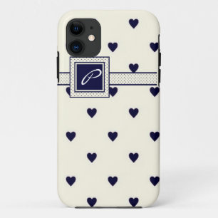 Navy Monogram Heart iPhone Case