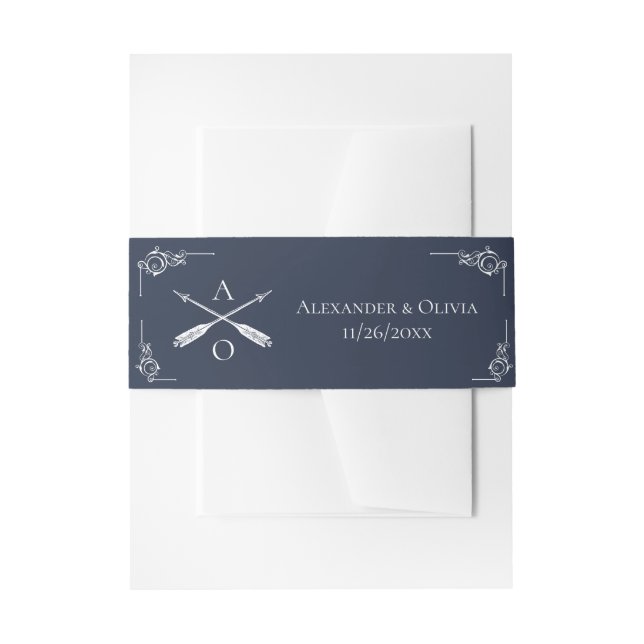 Navy Monogram und Arrows Einladungsbanderole (Vorderseite Beispiel)