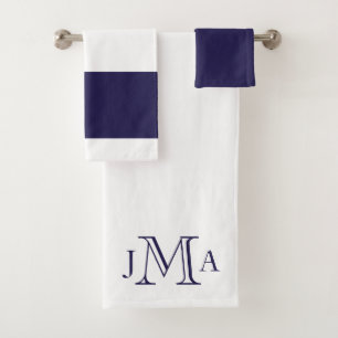 Navy Monogram White Badhandtuch Set