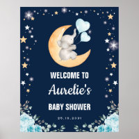 Navy Moon Elephant Balloon Babydusche Willkommen